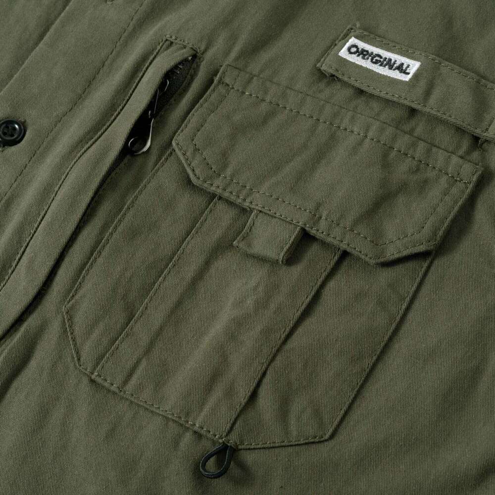 2025 New Fashion Mens Safari Shirts Long Sleeve Solid Color Roll-Up Sleeves Button-Down Casual Shirt with Two Pockets