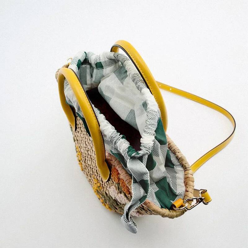 Raffia Straw Bag,Flower Embroidery Rattan Woven Women Crossbody Shoulder Bag,Bohemia Summer Beach Travel Sling Bag,Wicker Purse high-quality