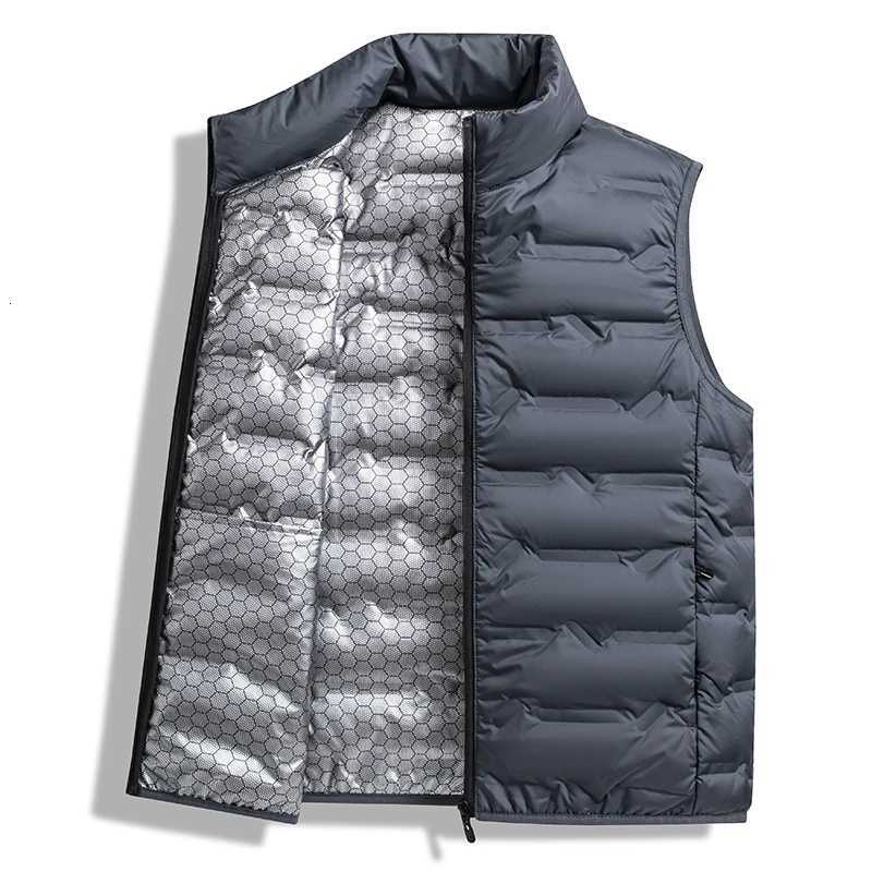 Graphene Self-heating Down Vests Men Solid Windproof Pleated Winter Vests Classic Stand Collar Warm Waistcoats W250806