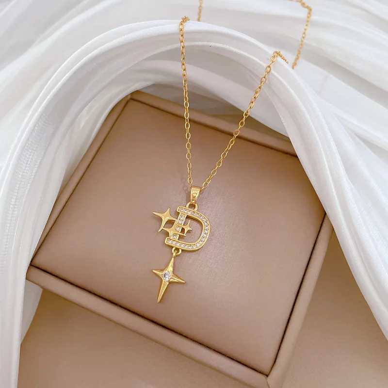 Yups Fashion Stainless Steel Chain Necklace For Women Letter D Shaped Zircon Pendant Necklace Birthday Jewelry Gifts Y250805