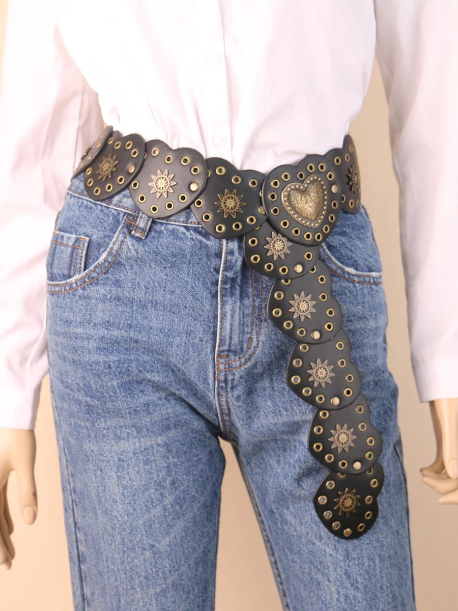 Womens Punk Peach Blossom Eyestay Rivet Mouth Connection Waist Decorate Cowgirl Style Belts For Ladies Outgoing Jeans Dress 250806