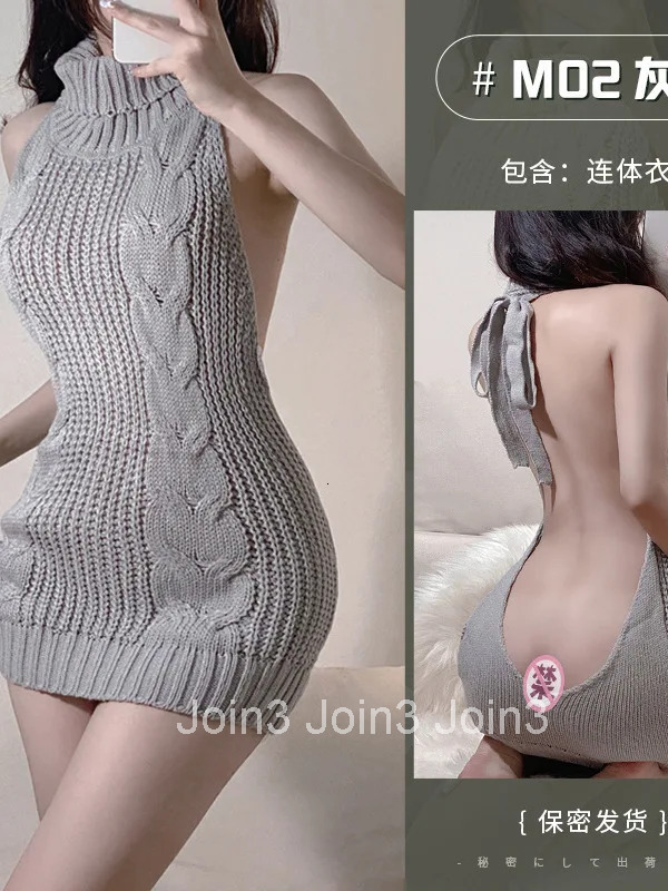 High Neck Knitted Sweater Sexy Backless Women New Dress Sleeveless Charm Solid Color Mature Fashion Elegant Soft Resilient AK74