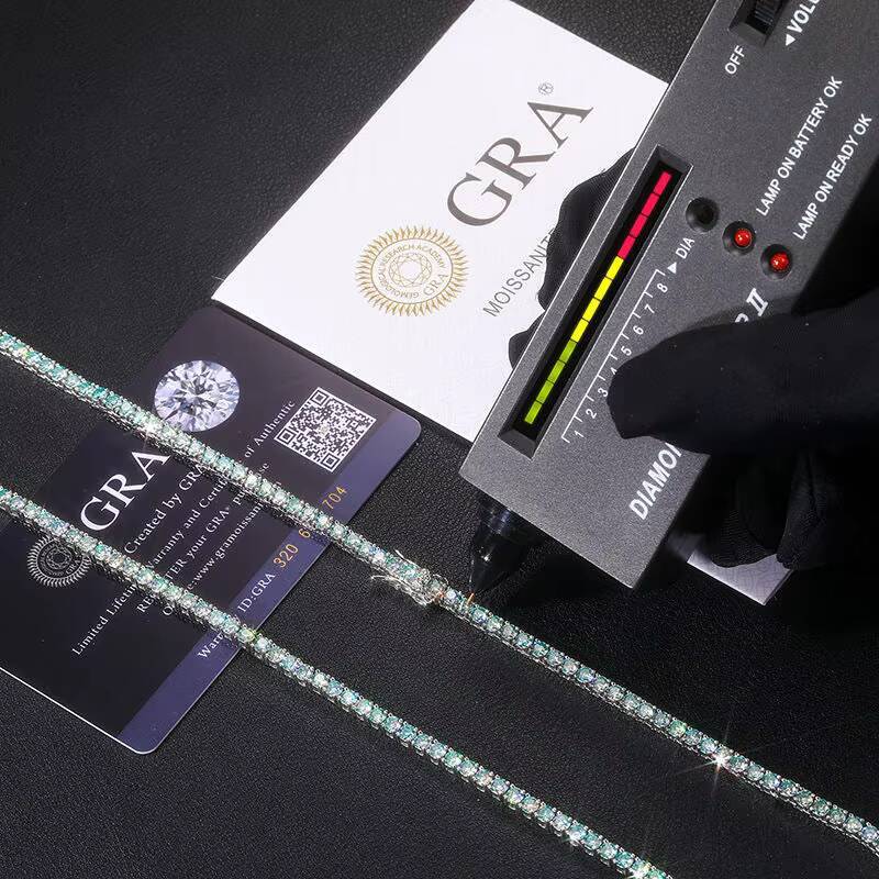 Wholesale Custom Jewelry White Gold Plated 3mm 4mm 5mm Men Women Iced Out Blue Pink Moissanite Diamond Chain Tennis Necklace