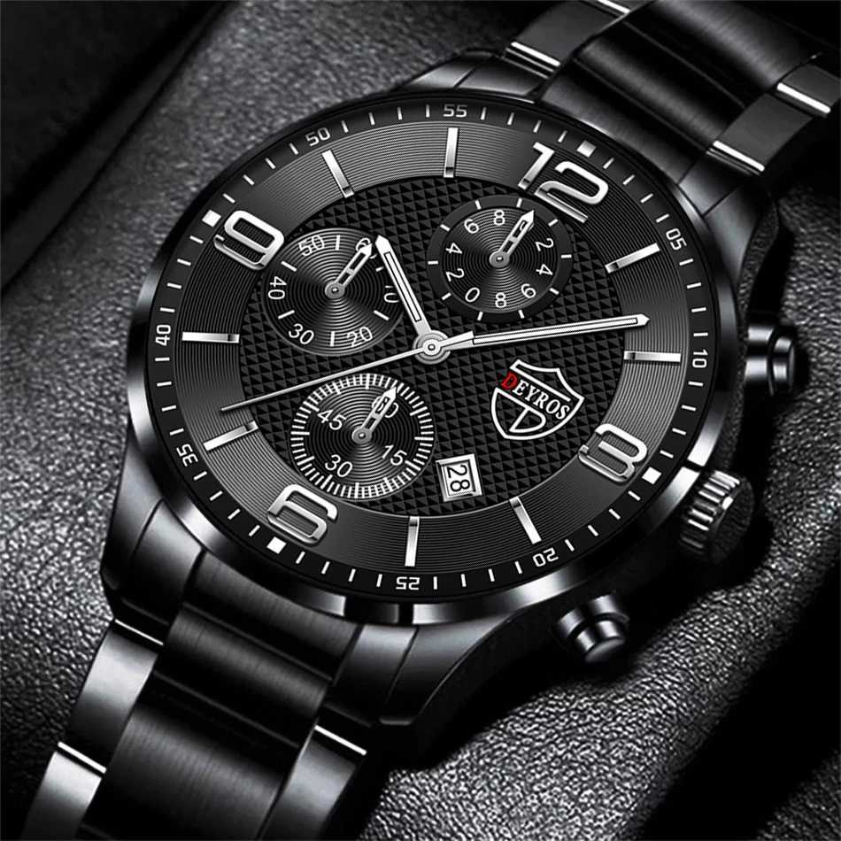 Mens Watch Luxury Business Mens Stainless Steel Quartz Wrist Male Leather Calendar Luminous Clock Mens Watch W250806
