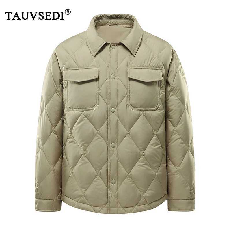 Winter Men Casual Lapel Windproof Duck Down Parka Jacket Coat Men Diamond Plaid Pocket Button Parka Male Overcoat Outerwear Parka W250806