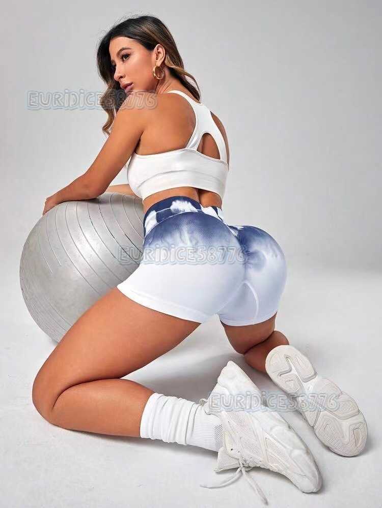 Seamless Tie Dyed Yoga Pants Buttocks Shorts Womens High Waisted Tight Running Three Piece Pants Elastic Sports Fitness Pants for External Wear H25080