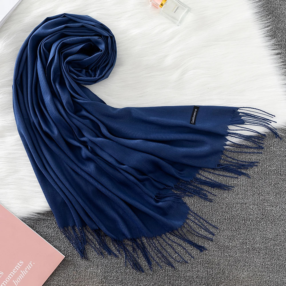 Winter Female Scarf Cashmere Shawls Wraps Women Solid Long Hijab Stoles Pashmina Bufanda Tassel Autumn Lady Headband 250806