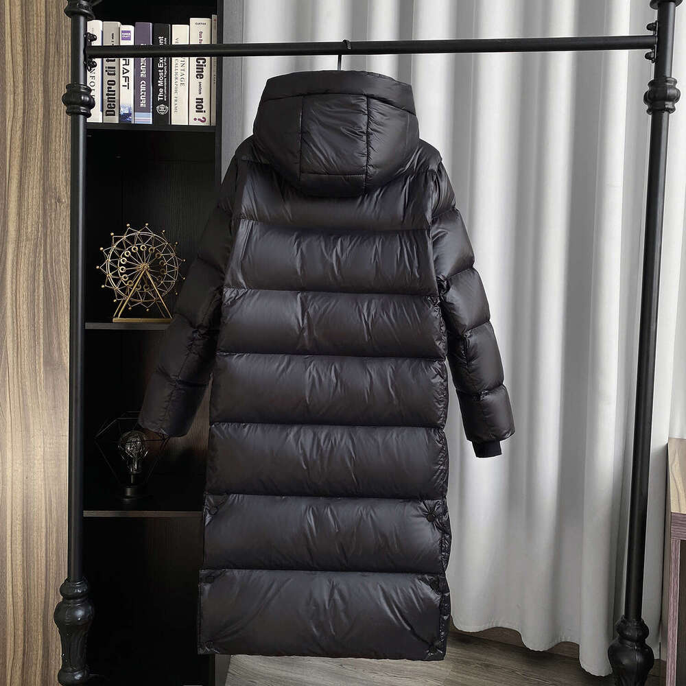 Clothing Winter Black Gold New National Standard White Duck Mid Length Down Jacket Women's Temperament Hooded Windproof Over Knee