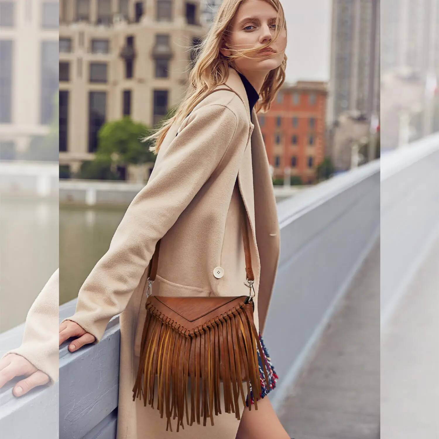 Tassel Crossbody Purse for Women PU Leather Western Hobo Fringe Handbag Shoulder Bag