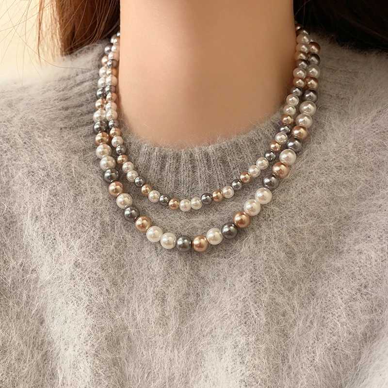 French Elegant Romantic Mixed Color Pearl Beaded Necklace 2025 Fashion Jewelry Sweet Accessories for Womens Collarbone Chain Y250805
