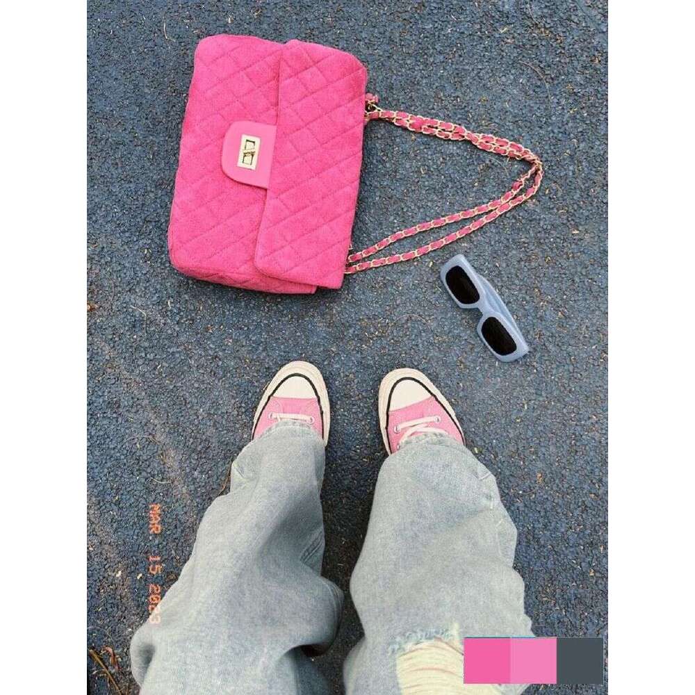 Versatile woolen chain wandering tote new women's 2024 summer large capacity dia grid shoulder crossbody bag