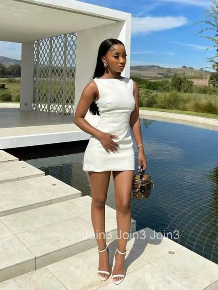 Summer Mini Bodycon Dress Women Solid O Neck Fashion Casual Party Evening Dresses Black White Streetwear Office Lady Clothes