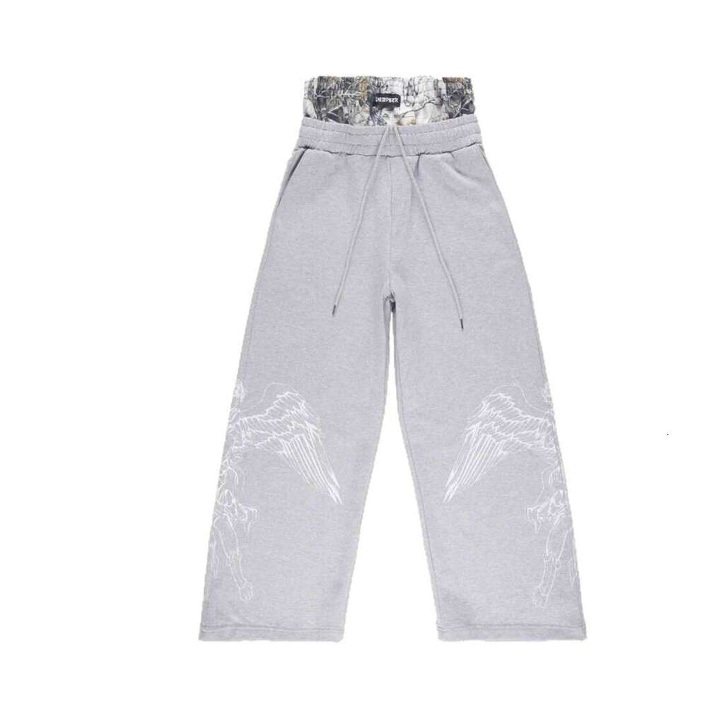 Fake Two-Piece Double Waistband Sweatpants Unisex Trendy Brand Hip-Hop Loose Casual Long Pants