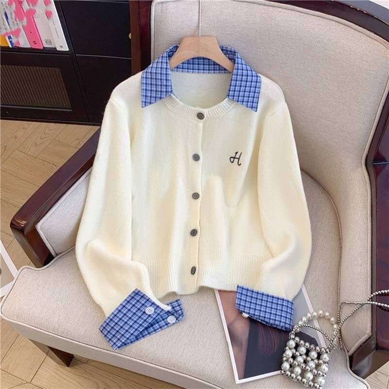 Women's Clothing Thirteen Lines Two Piece Polo Collar ing Long Sleeved Knitted Sweater Female Loose Short Cardigan Trend