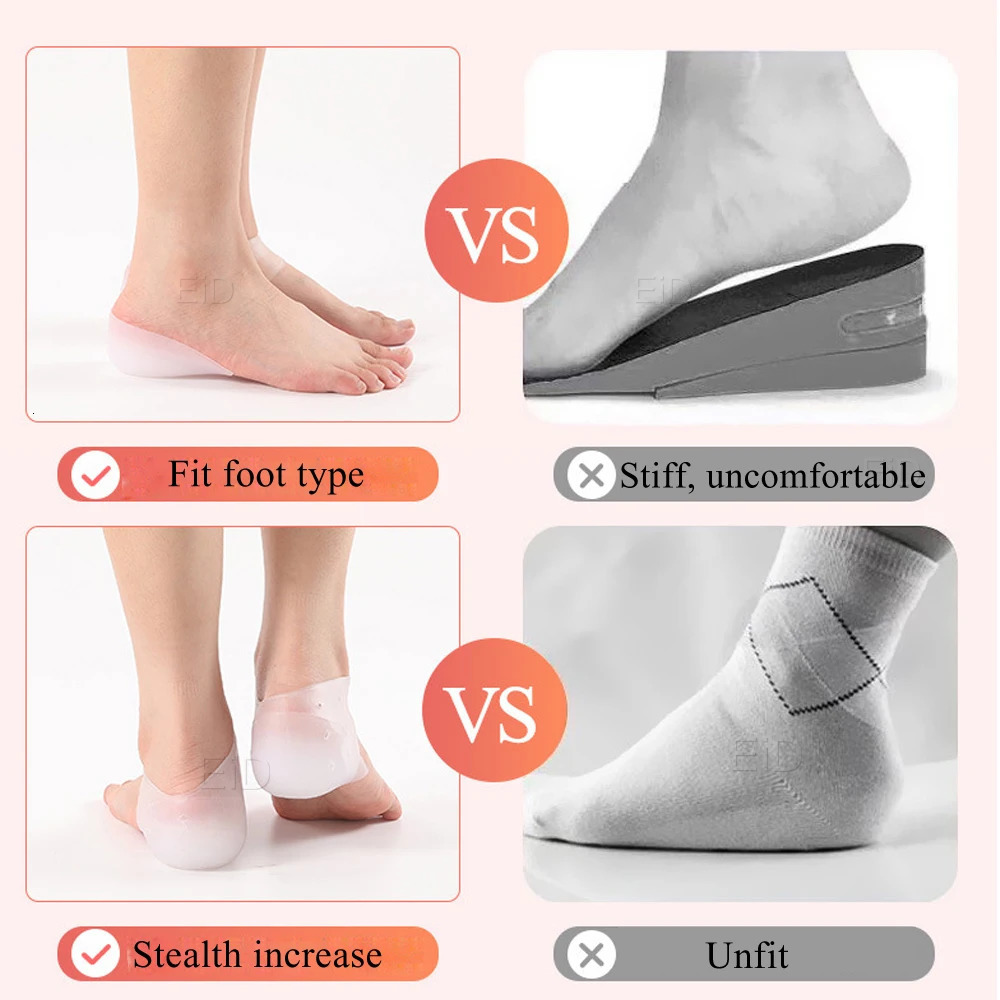 Invisible Height Increase Insole Silicone Socks Arch Support Gel Heel Pads Orthopedic Heel Cushion Soles Foot Massage man women 250805