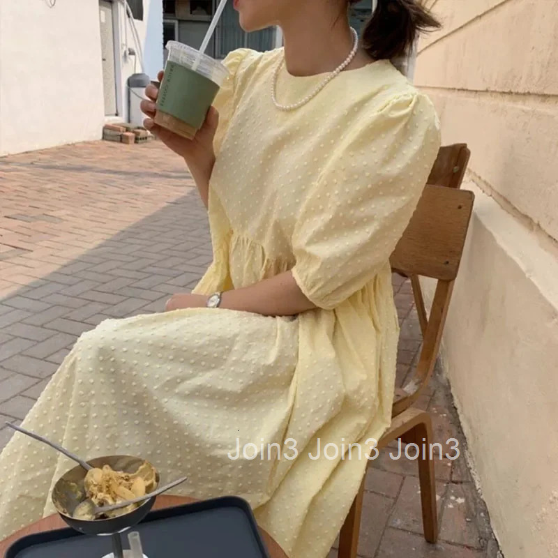 New Women Long Dress Summer Casual O-neck Puff-Sleeve Party Dresses Dots Elegant Female Ladies Loose Vestidos Femme 9941