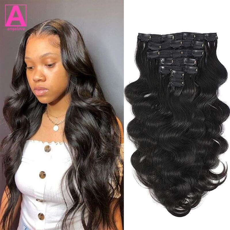 Body Wave Human 120G/Set Clips In Full Head Brazilian Clip On Hair For Women