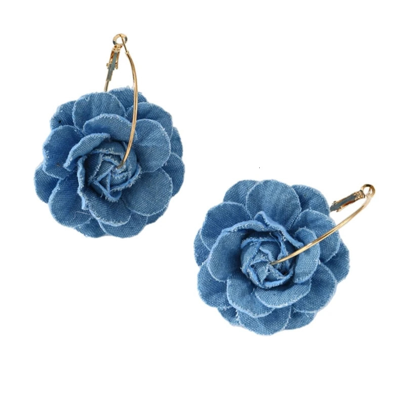 Fashionable Denims Earrings Handmade Blue Floral Ear Drops Camellia Ear Rings 250730