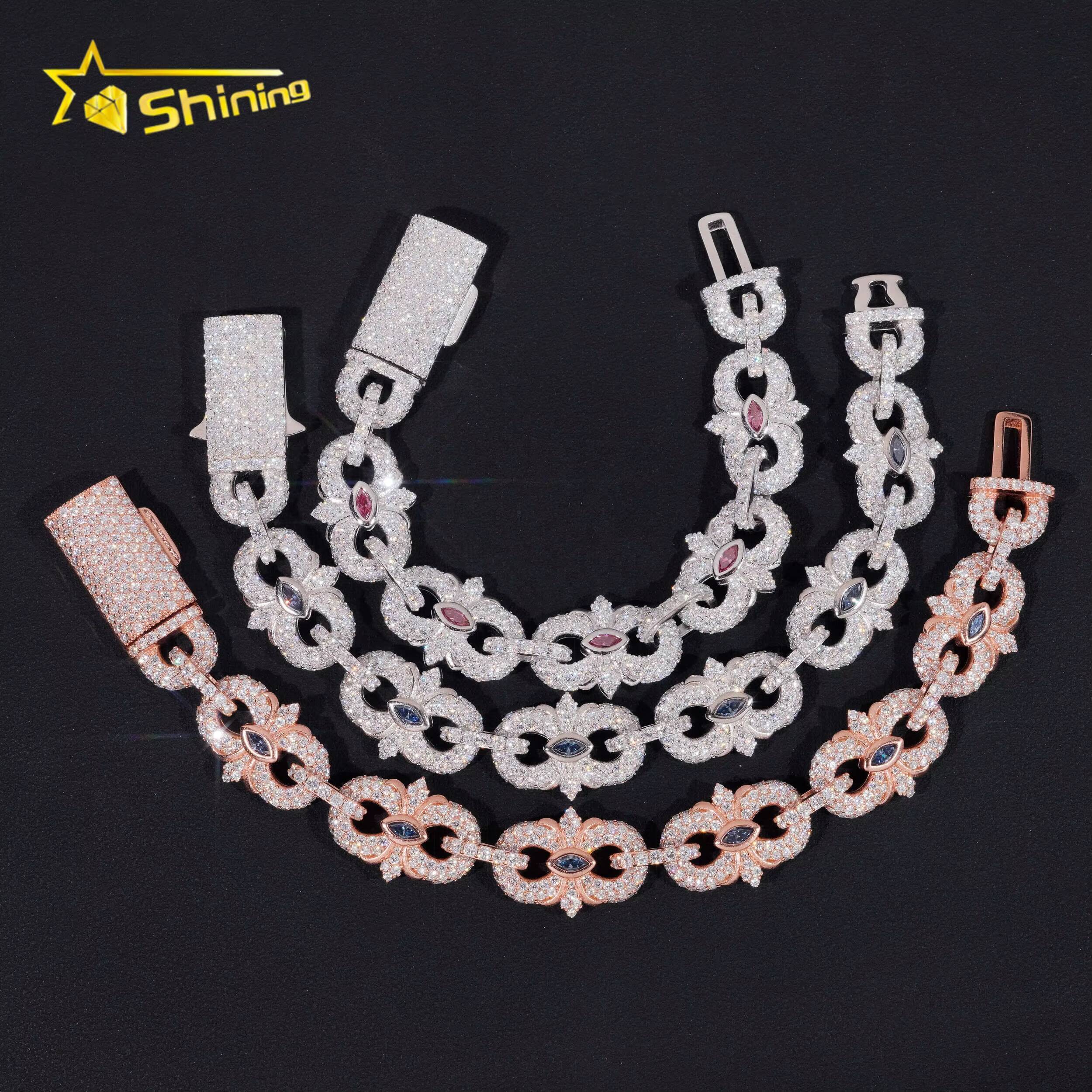 New Arrivals Iced Out Royal Blue Pink Marquise Hip Hop Infinity 16.5mm 925 Sliver VVS Moissanite Bracelet