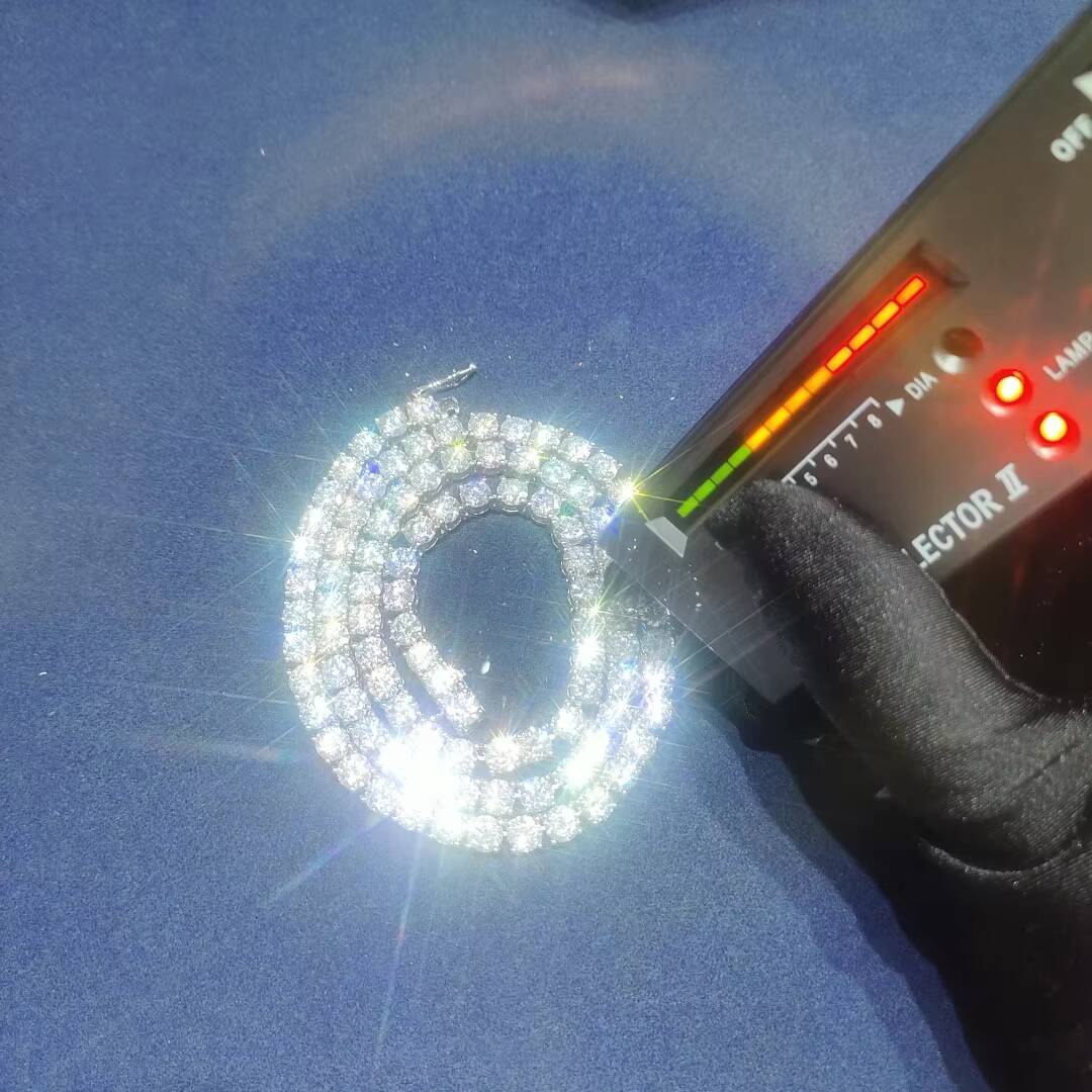 4mm Hip Hop Style Hand-Set VVS Moissanite on 925 Sterling Silver Tennis Chain Iced out Necklaces