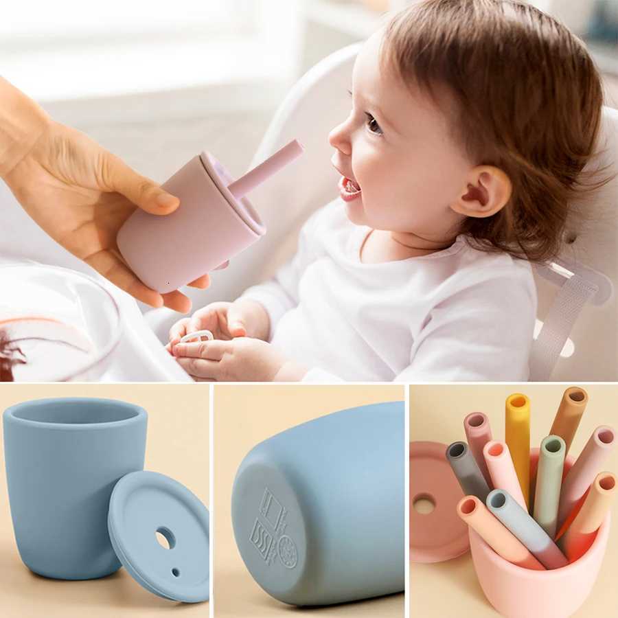 Baby Feeding Drinkware Straw Water Cup Baby Learning Feeding Bottles Leakproof Silicone Tableware Baby Accessories X250806