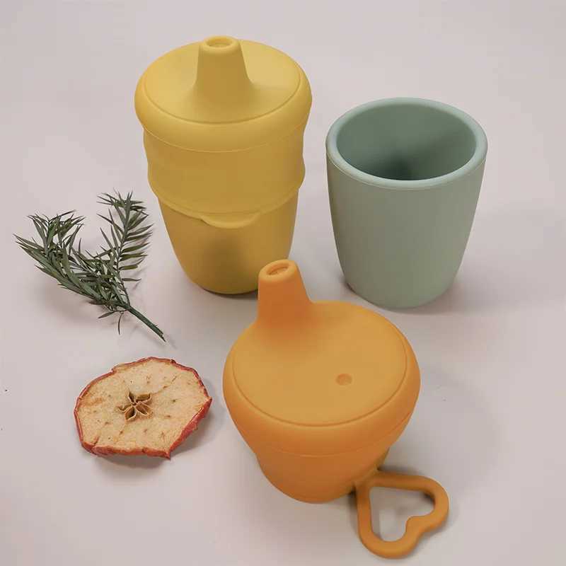 Portable Pure Color Baby Snack Cup Anti Scalding Food Grade Silicone Water Cup Learn To Drink Cup For Children X250806