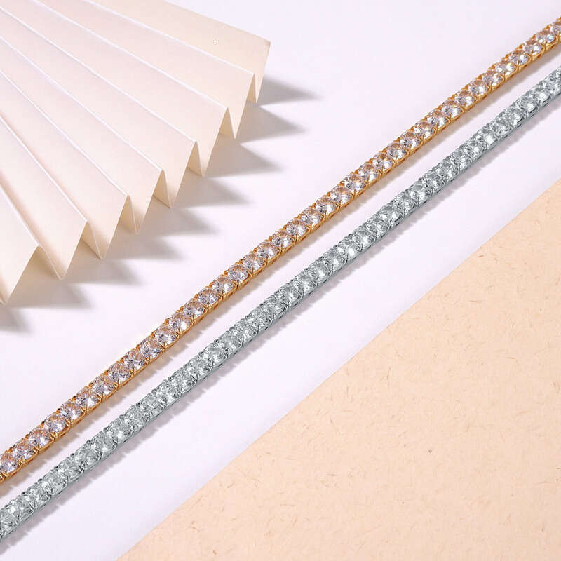 Hip-Hop Sier Inlaid Moissanite chain Single Row Necklace INS Multiple Specifications Tennis Chain 4mm Women's Style