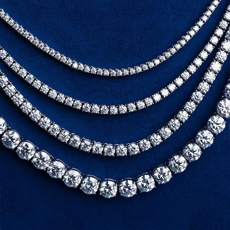 Factory Custom 925 Silver with 2 3 4 5 6mm Moissanite Cluster GC Certified Affordable Tennis Chain
