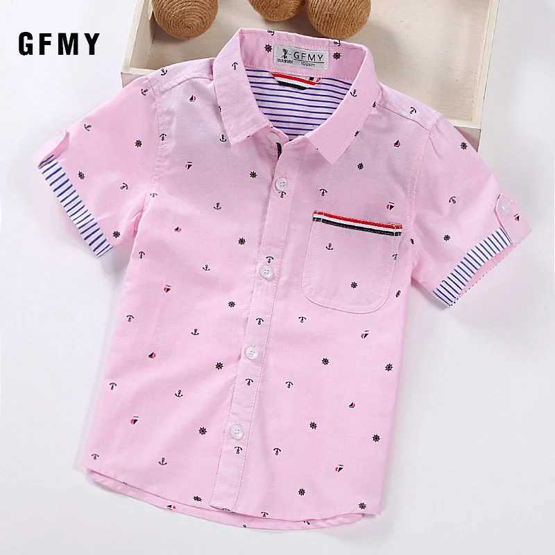 GFMY Hot Sale Children Shirts Blouse Casual Solid Cotton Short-sleeved Boys Shirts For 2-14 Years Ribbon Decoration Baby Shirts X250806