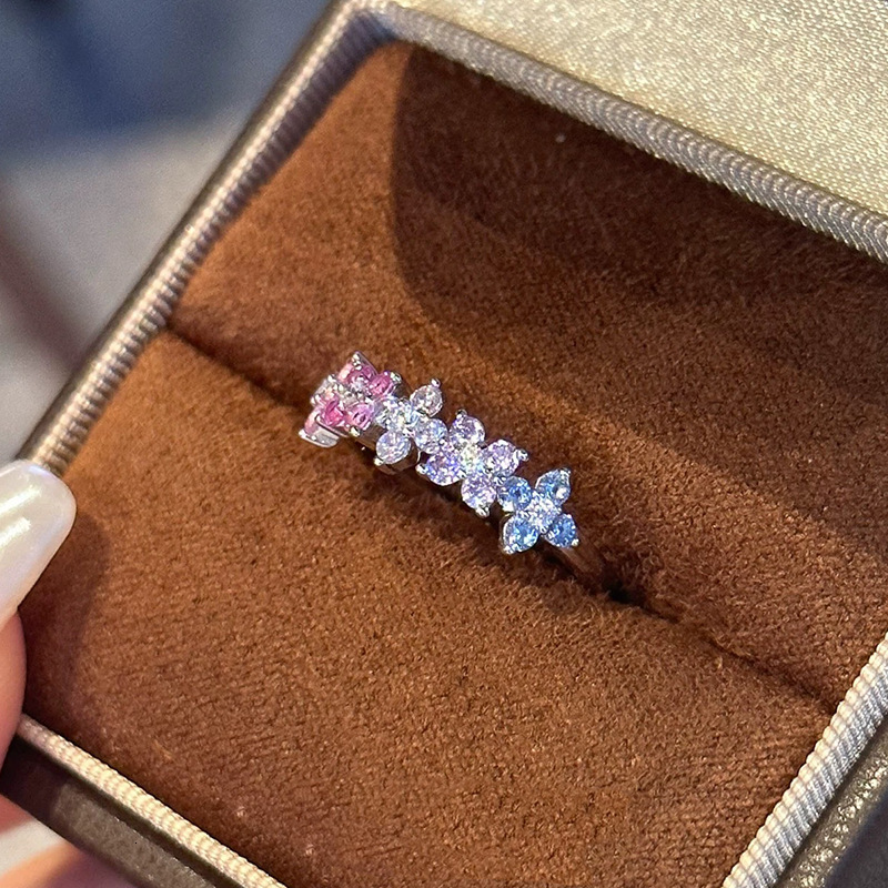 Hui Zhi Wing Jewelry Same S Silver Dopamine Color mond Camouflage Ring Light Luxury Fashion Style