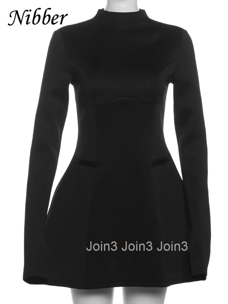 Elegant Backless Dress Women Button Half High Collar Zipper Solid Long Sleeve Autumn Casual Street Trend Mini Bodycon