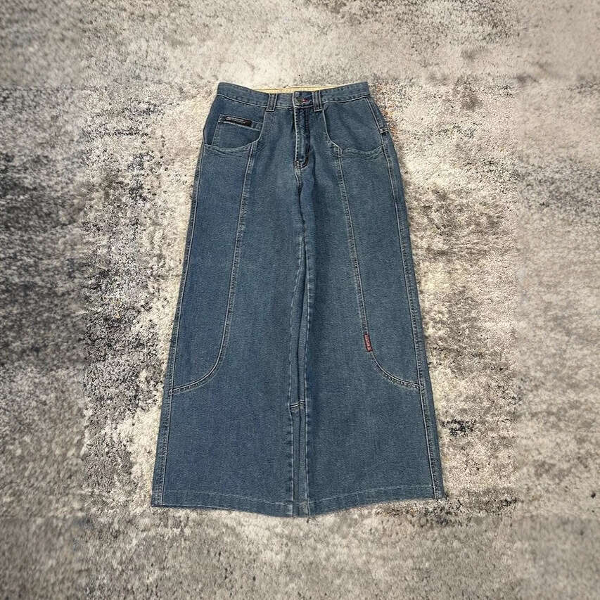 Y2K Style Large Pocket Cartoon Print Jeans for Men High Street Loose Wide Leg Skateboard Pants