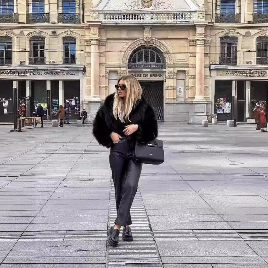 Autumn Winter New Faux Fur Coat Plus Size Black Women's Jacket