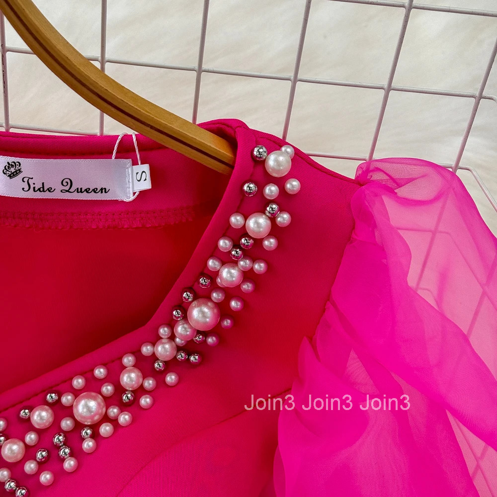 Sexy Square Collar Lantern Long Sleeve Sweet Embroidered Beads Chic Vintage Evening Party Club Women Slim Ruffle Split Dresses