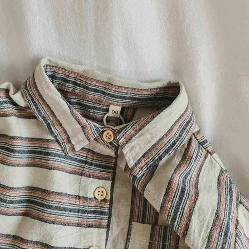 Childrens Retro Striped Irregular Cotton Linen Shirt Autumn New Korean Literary Baby Boys Buttons Long-Sleeved Shirts WT055 X250806