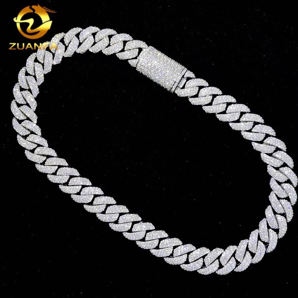 Promotion 3 Rows Moissanite 16MM Hip Hop Men Jewelry Necklace Iced Out Solid 925 Silver Miami Cuban Link Chain
