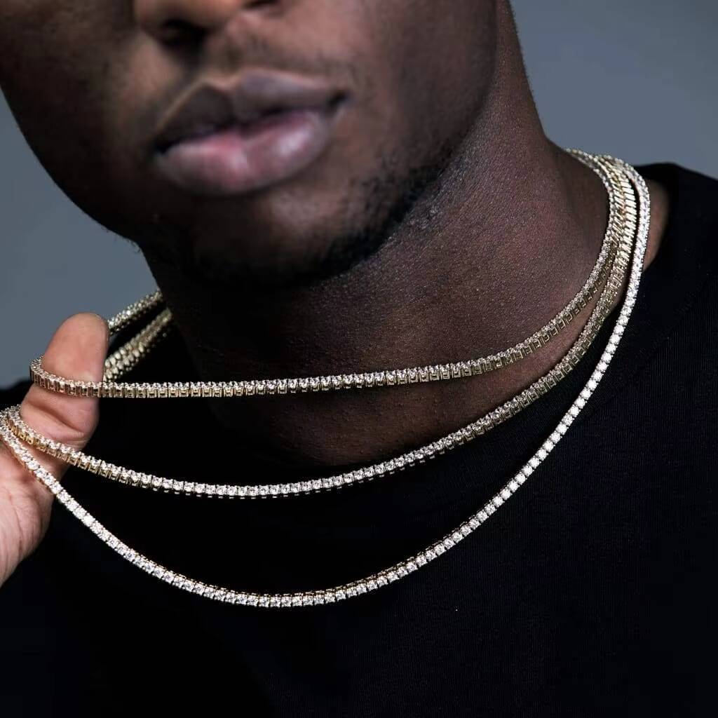 Wholesale high quality hip hop men's boy jewelry claw setting set; thin 3mm lab grown diamond tennis necklace