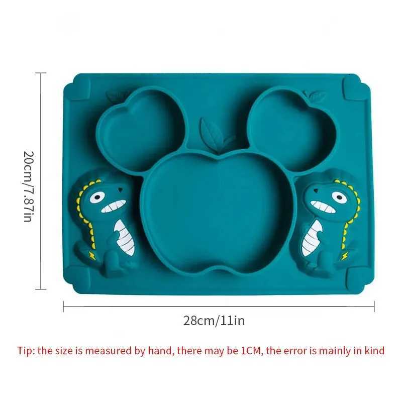 1 PCS Childrens Cartoon Dinosaur Silicone Dinner Plate Infant Training Food Bowl Integrated Suction Bowl Tableware X250806