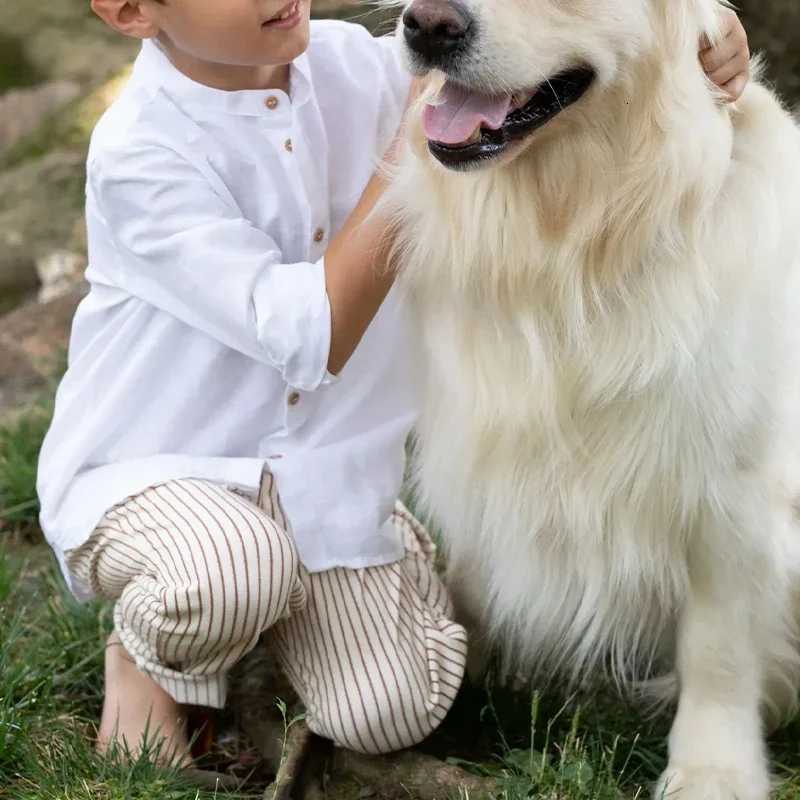 Boys White Linen Shirt 2025 Spring New Childrens Stand-Up Collar Buttons Daily Casual Cotton And Linen Long-Sleeved Shirts X250806