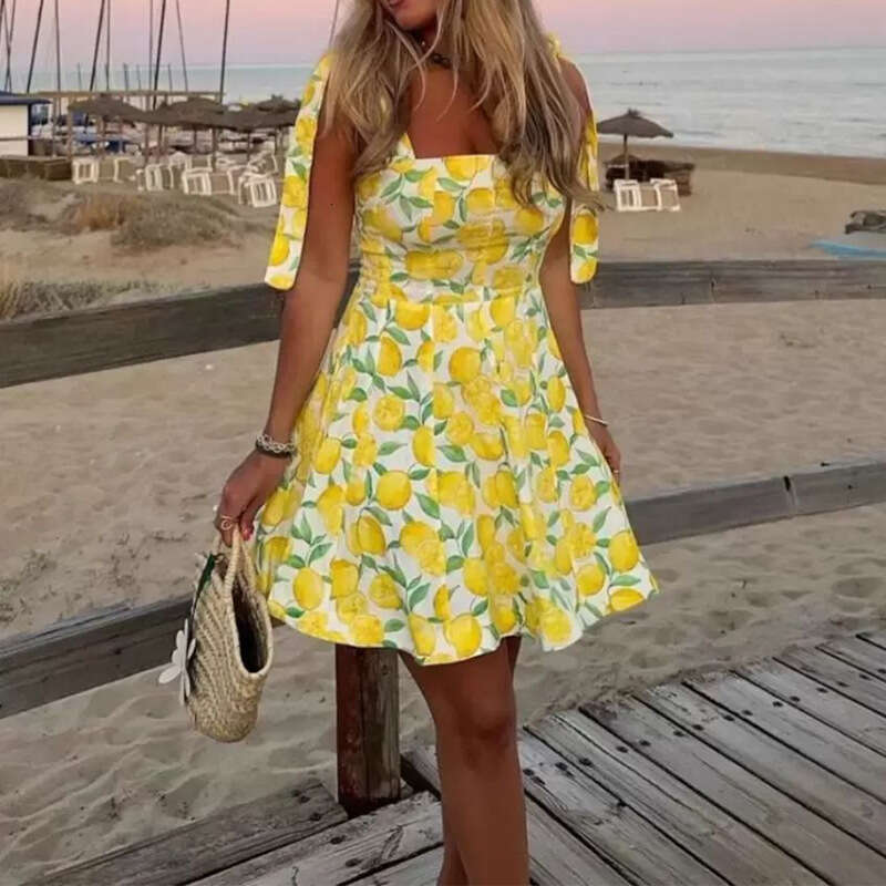 Summer New Fashion Elegant Casual Vacation Printed Dress Women's Wear B5