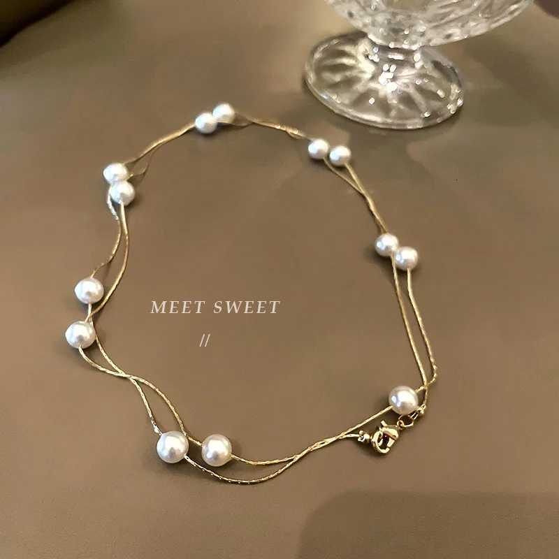 Korean Double-layered Pearl Necklace Personalized Fashionable Womens Clavicle Beaded Necklace Holiday Banquet Girl Jewelry Gift Y250805