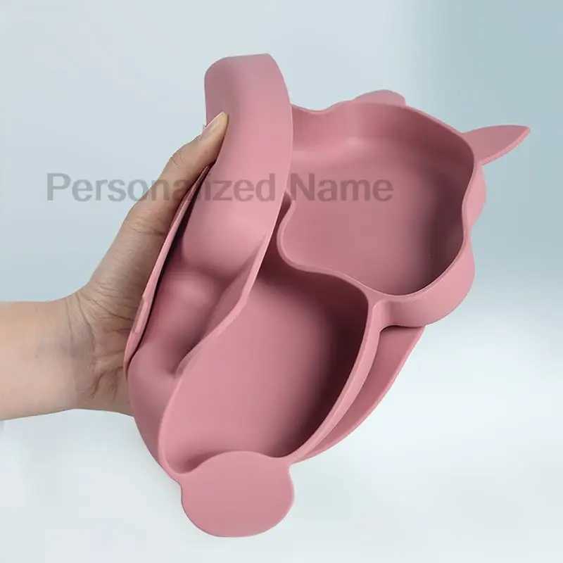 Baby Silicone Sucker Bowl Plate Cup Bibs Spoon Fork Sets Children Tableware Baby Feeding Dishes Sets Personalized Name BPA Free X250806