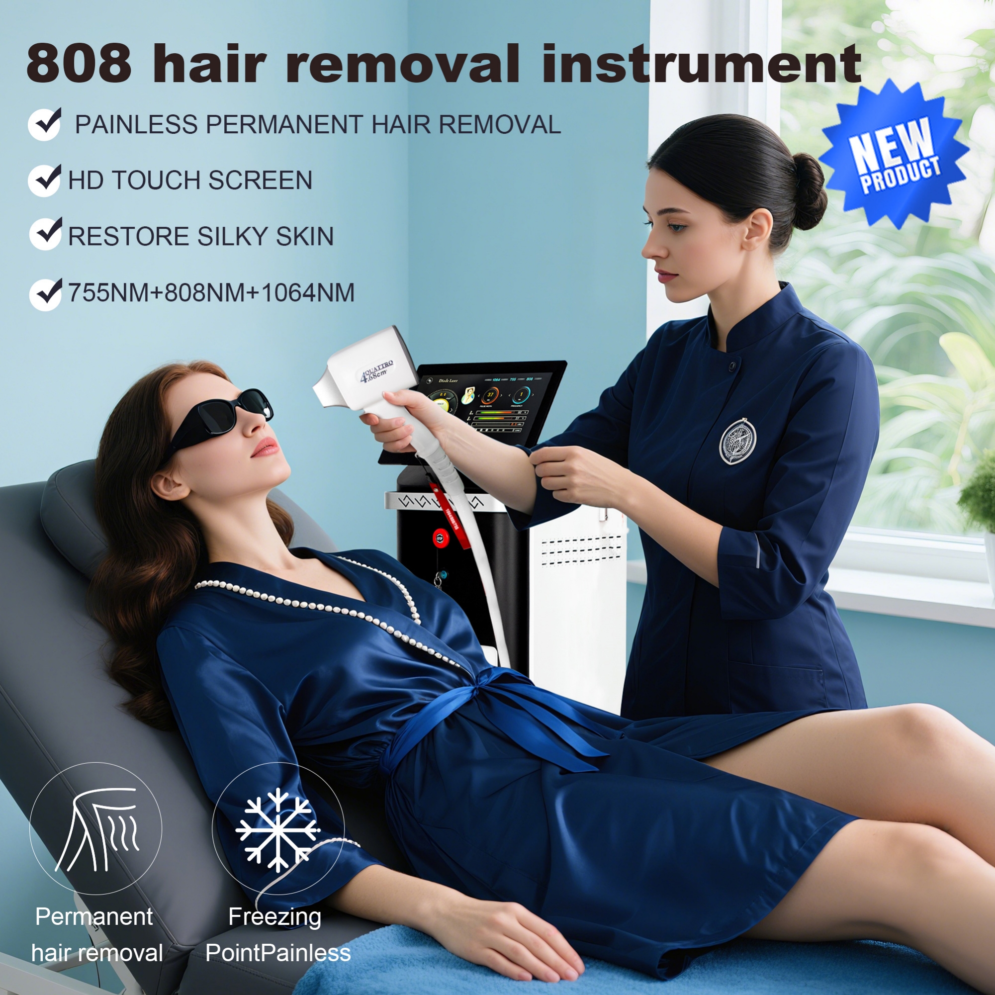 Painless 808nm Diode Laser Hair Removal Equipment Triple Wavelength 755 808 1064 Permanent Hair Reduction Machine For All Skin Types Beauty Salon Use