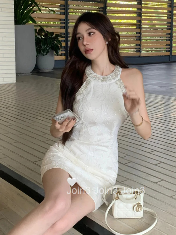 French Elegant Small Fragrance Summer Dress Women Fashion Luxury Beading Bodycon Mini Dress Hotsweet Sexy Dress Party Vestidos