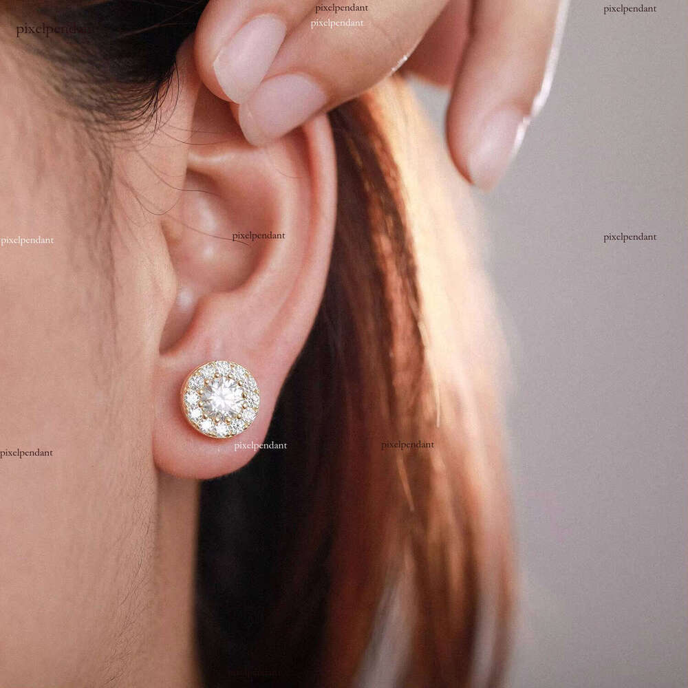 Gra Certified Round Clustered Sterling Sier Silicon Stone Stud Earrings for Men and Women