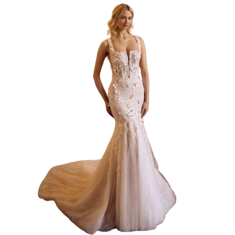 Gorgeous Straps Mermaid Wedding Dresses Floral Lace Appliques Long Elegant Bridal Gown Backless Boho Vestidos De Novia 2025