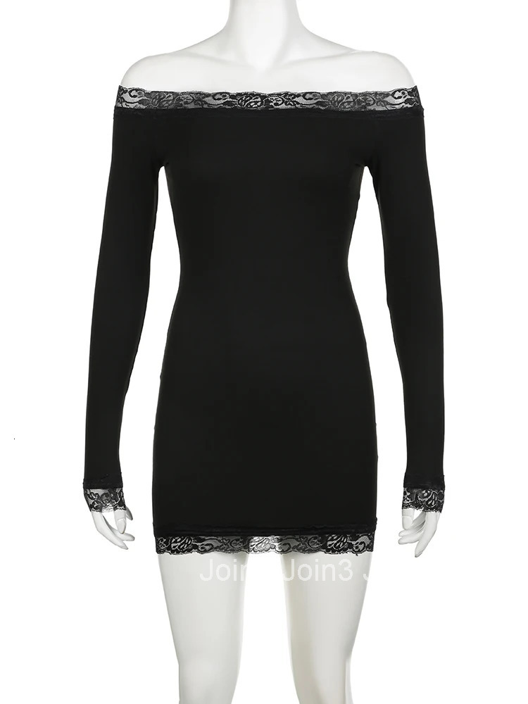 Rockmore Womens Lace Off Shoulder Bodycon Dress Elegant Long Sleeve Mini Dress for Party Club Dating Ladies Spring Fall Clothes