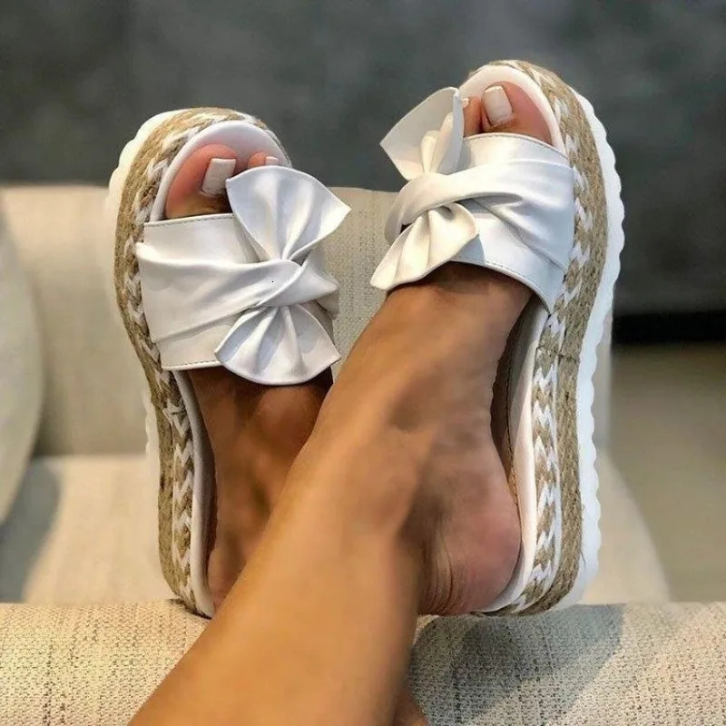 Fashion Summer Wedge Womens Sandals Cute Bow Decoration Comfortable Low Heel Womens Shoes Size35-43 Zapatos Mujer 250731