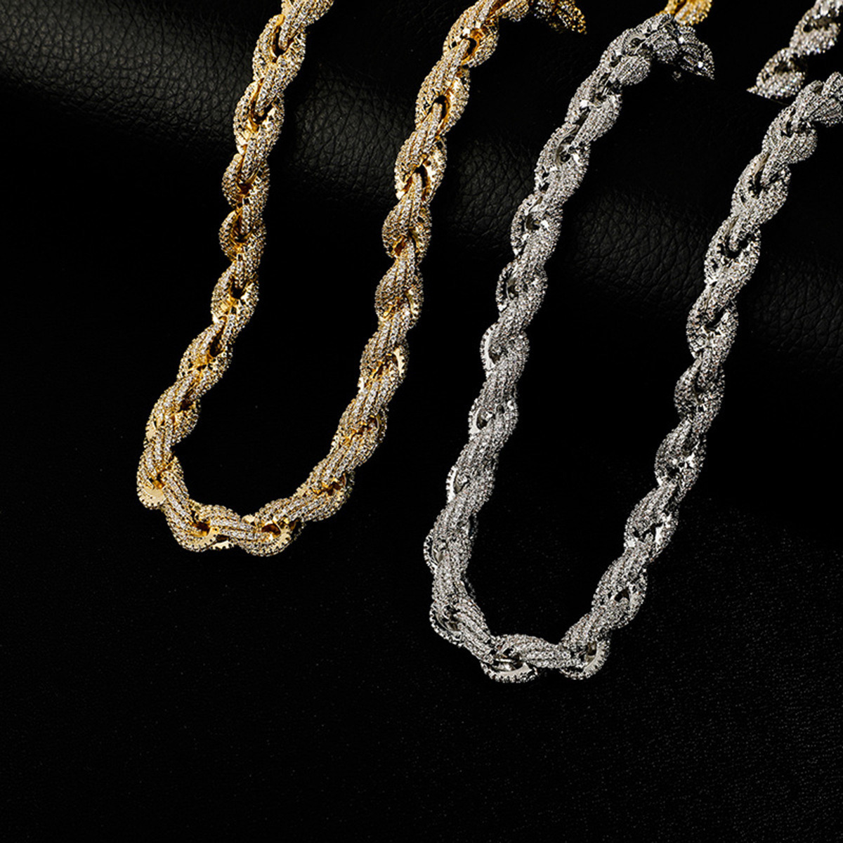 Mens Hip Hop Alloy Diamond 10mm Gold Silver Twist Necklace New Fashion Chains with Multiple Specifications