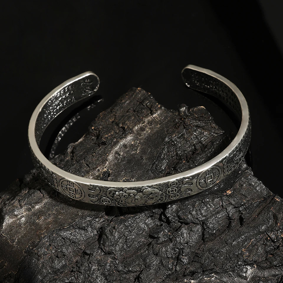 Premium Silver Color Bangles for Men Ethnic Style Vintage Simple and Domineering Opening Jewelry 250805